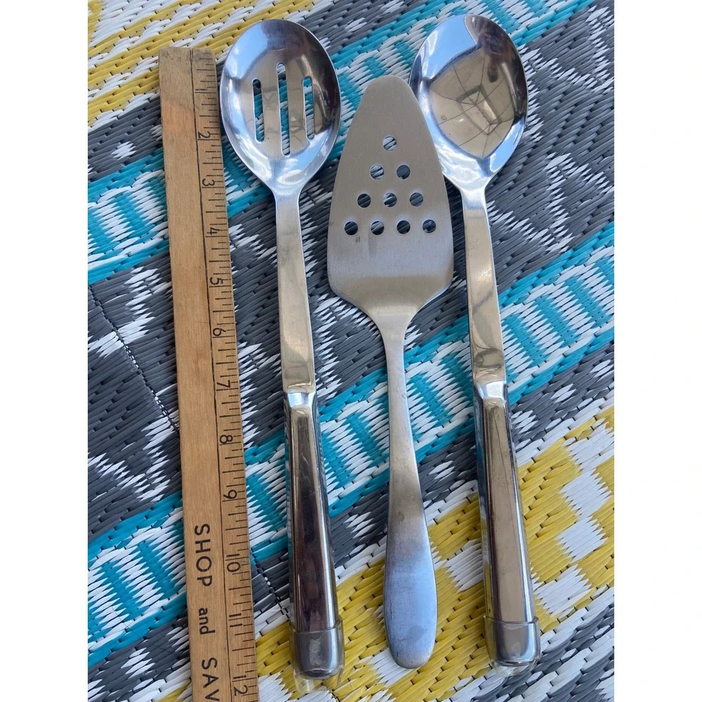 Oneida Pie Server & Update Stainless Serving Spoons Set 3pc Slotted Solid Silver